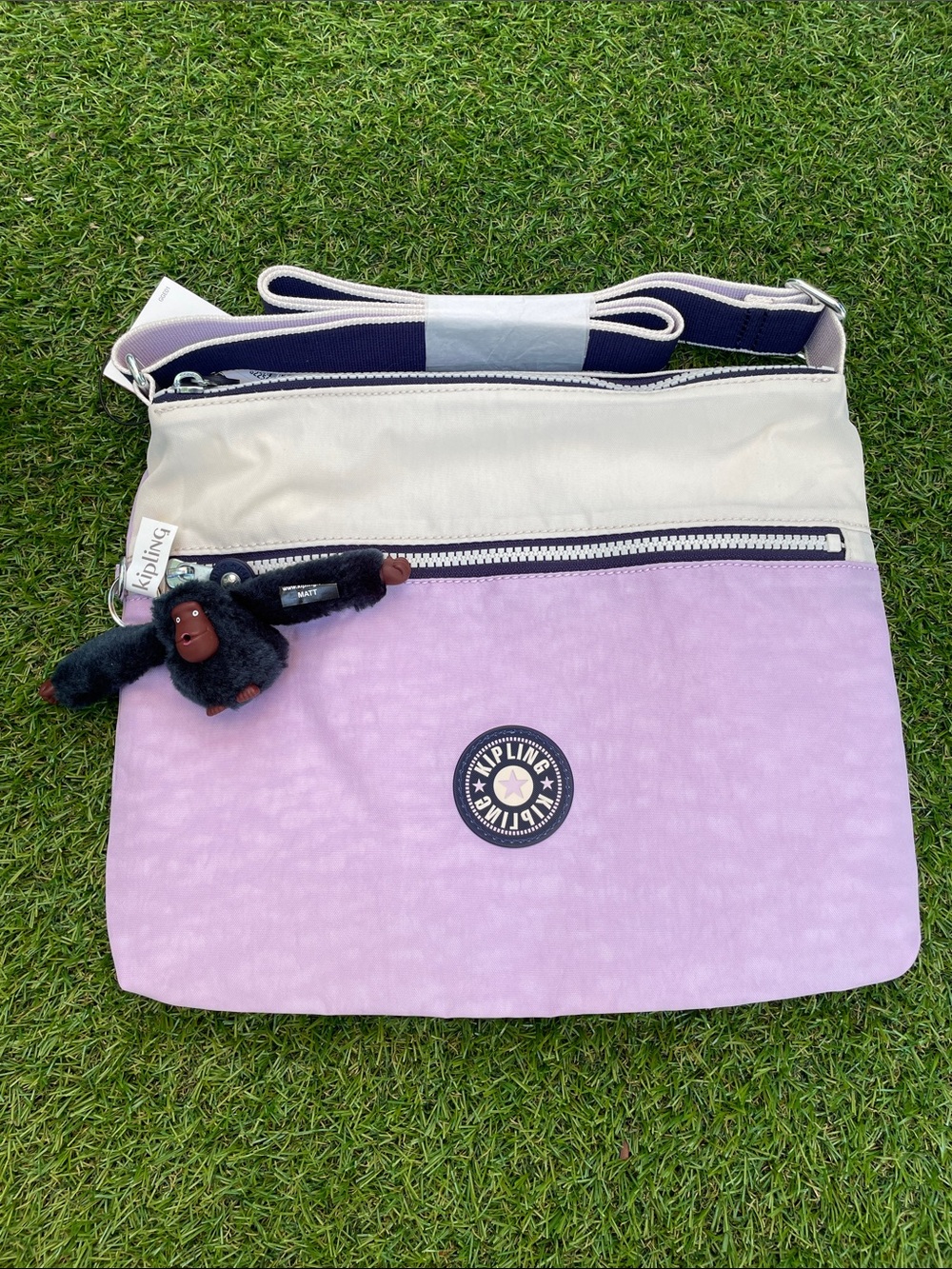 Kipling Lavender and Cream Crossbody Bag with Monkey Keychain